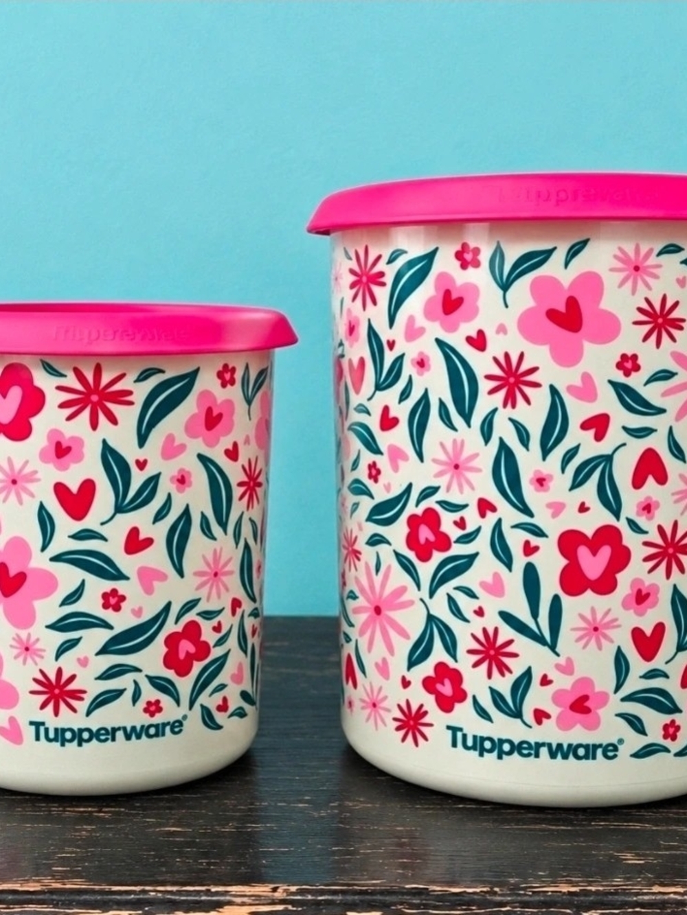 Tupperware Pink Floral Storage Canisters - Set of 2